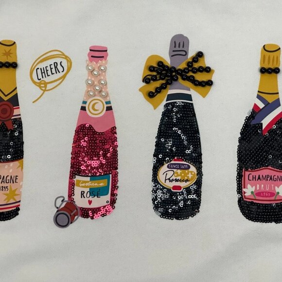 Champagne Sweatshirt 🍾 Pearls & Sequins - White - Small - Excellent Condition - Picture 6 of 10